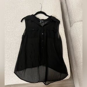 Used Sheer Forever 21 Black Button Up Tank Top Size Med